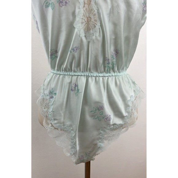 Vtg 80s 90s Miss Elaine Teddie Lingerie One Piece Deep V Neck Lace Teddy Sz M - Picture 6 of 12